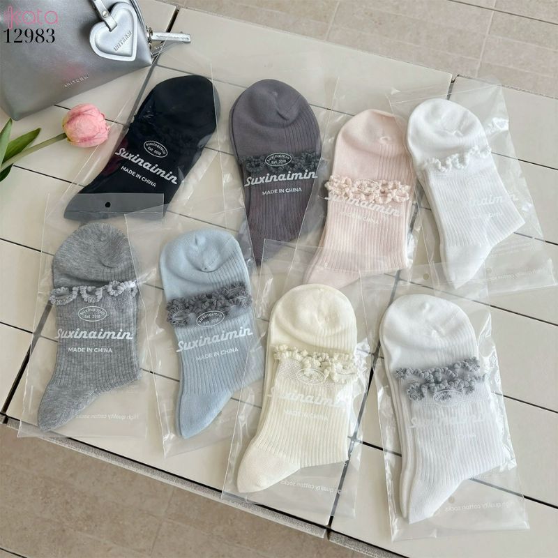 Tất ngắn viền nấm dễ thương,vớ mỏng mùa hè thấm hút mồ hôi 12983