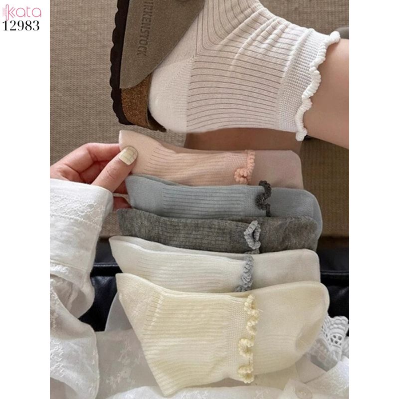 Tất ngắn viền nấm dễ thương,vớ mỏng mùa hè thấm hút mồ hôi 12983