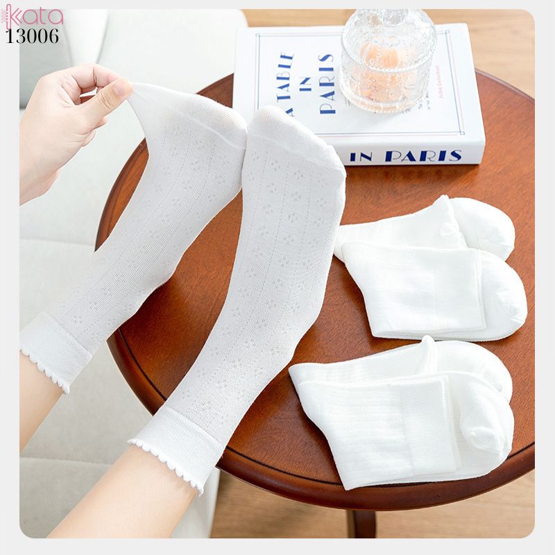 Tất ngắn màu trắng nữ dễ thương,vớ mỏng xuân hè thấm hút mồ hôi 13006