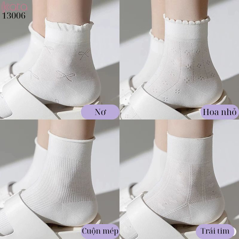 Tất ngắn màu trắng nữ dễ thương,vớ mỏng xuân hè thấm hút mồ hôi 13006