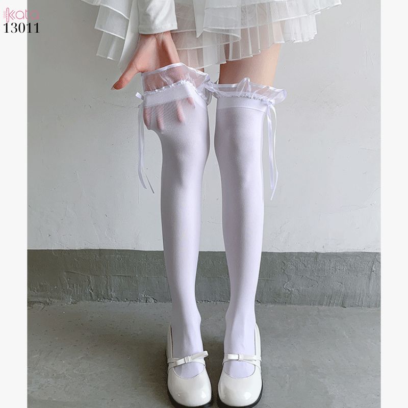 Tất trên đầu gối lolita ruy băng,vớ nhung co giãn chất lượng tốt phong cách JK 13011
