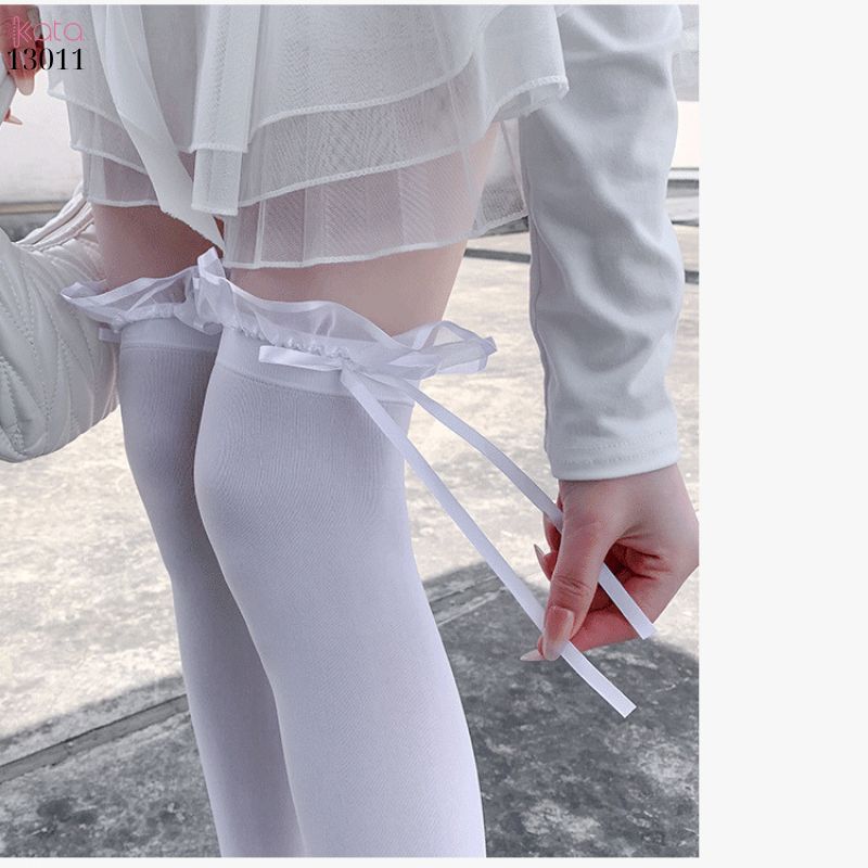 Tất trên đầu gối lolita ruy băng,vớ nhung co giãn chất lượng tốt phong cách JK 13011