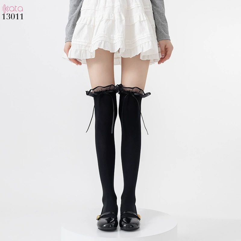 Tất trên đầu gối lolita ruy băng,vớ nhung co giãn chất lượng tốt phong cách JK 13011