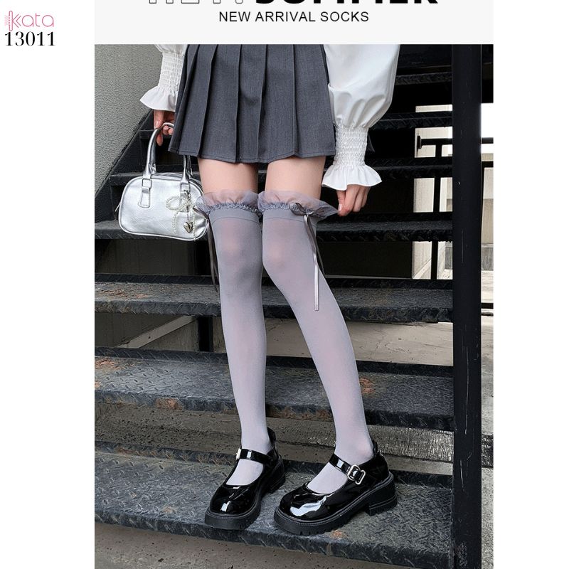 Tất trên đầu gối lolita ruy băng,vớ nhung co giãn chất lượng tốt phong cách JK 13011