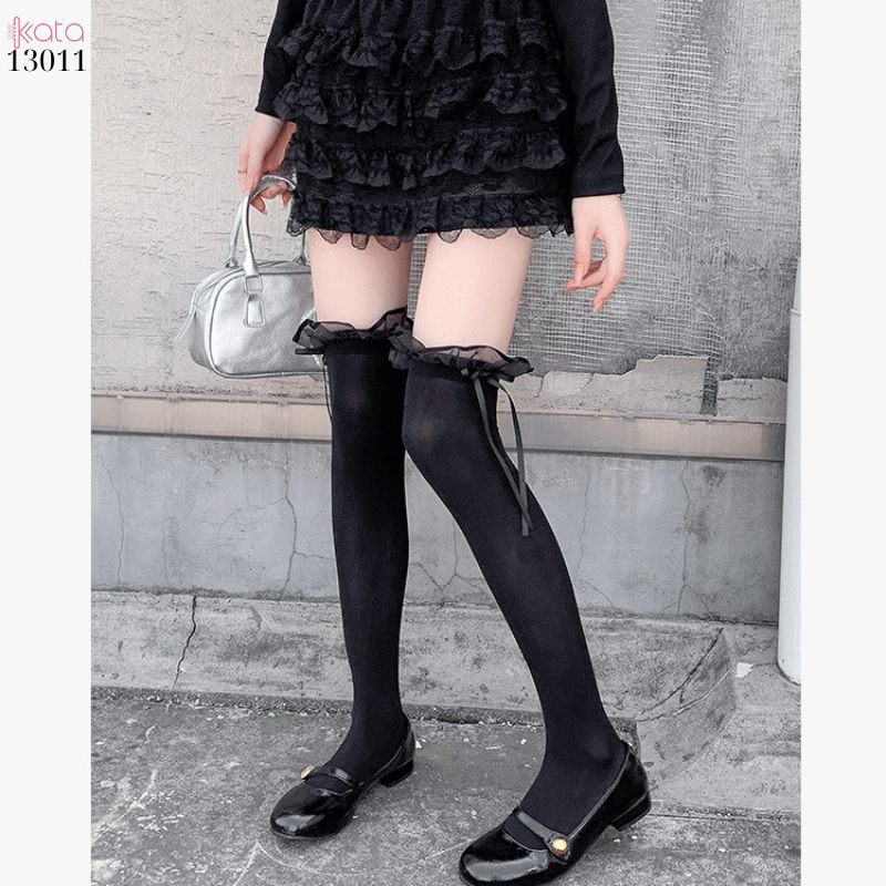 Tất trên đầu gối lolita ruy băng,vớ nhung co giãn chất lượng tốt phong cách JK 13011