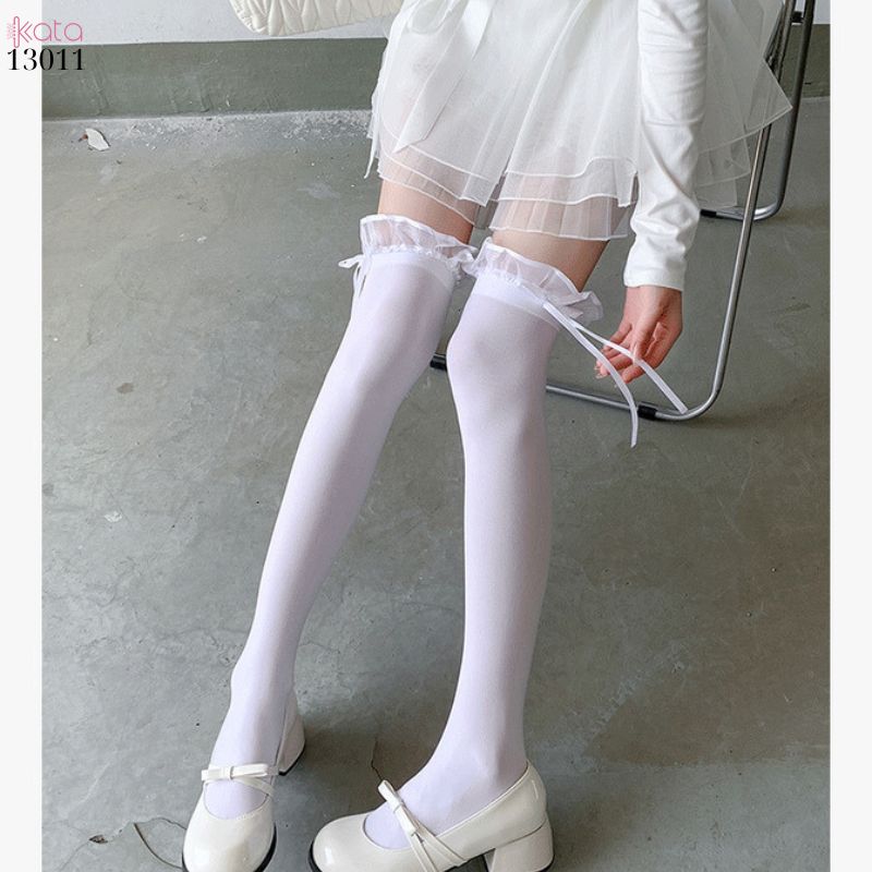 Tất trên đầu gối lolita ruy băng,vớ nhung co giãn chất lượng tốt phong cách JK 13011