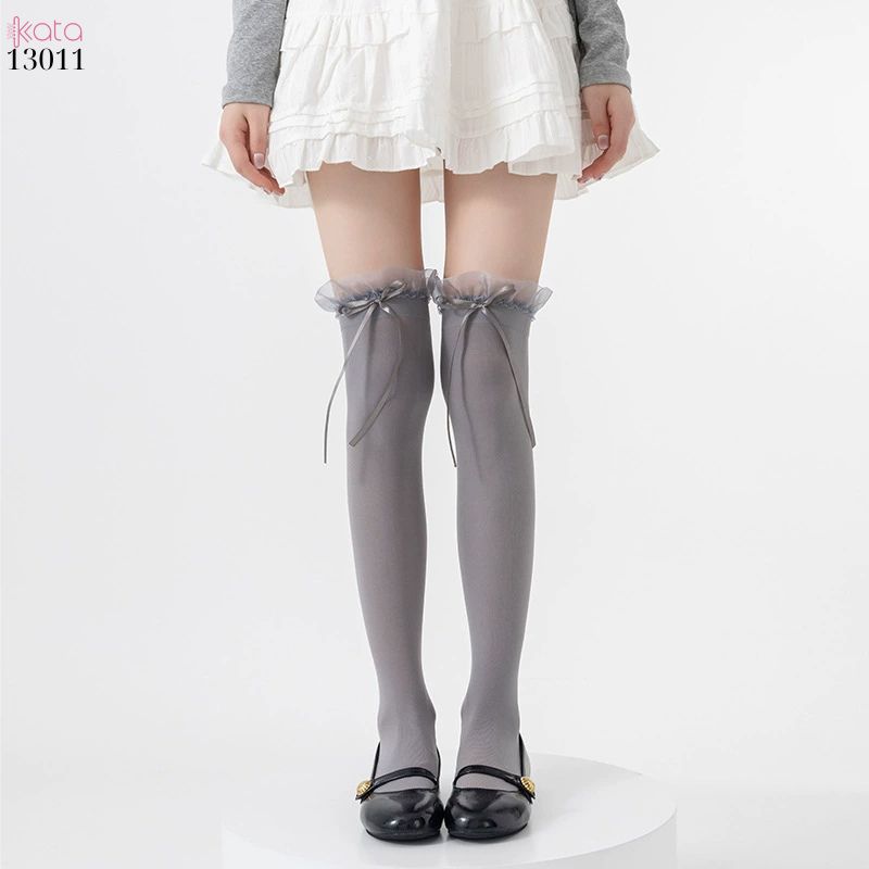 Tất trên đầu gối lolita ruy băng,vớ nhung co giãn chất lượng tốt phong cách JK 13011