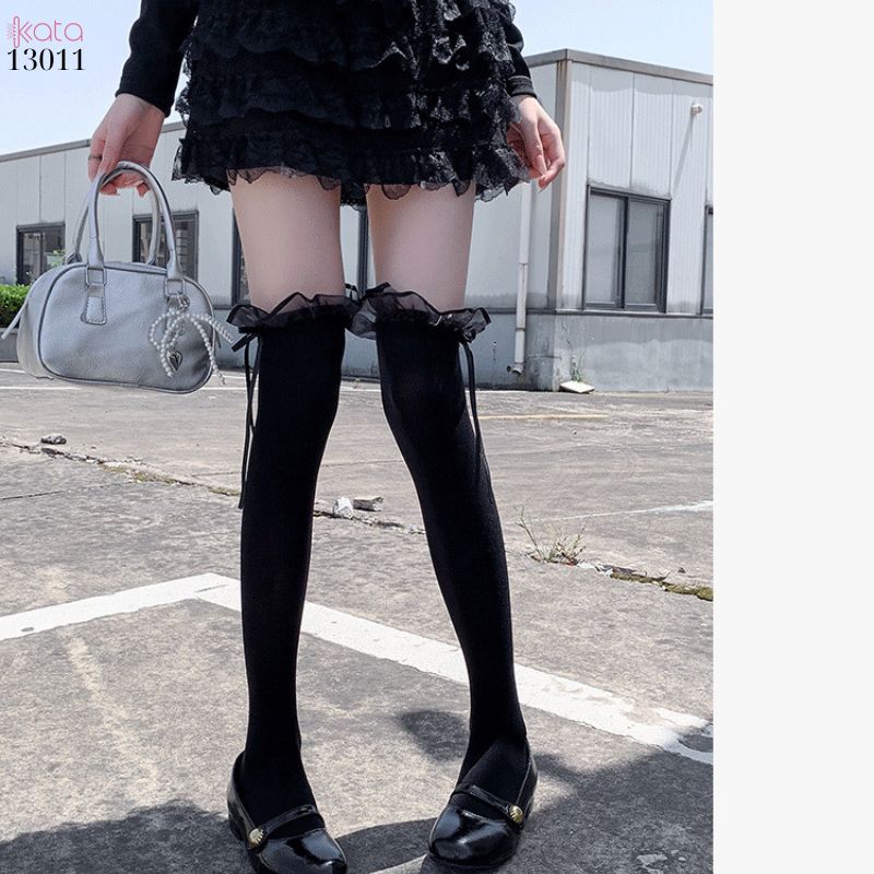 Tất trên đầu gối lolita ruy băng,vớ nhung co giãn chất lượng tốt phong cách JK 13011