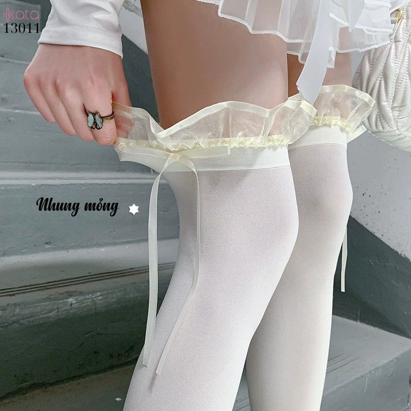 Tất trên đầu gối lolita ruy băng,vớ nhung co giãn chất lượng tốt phong cách JK 13011