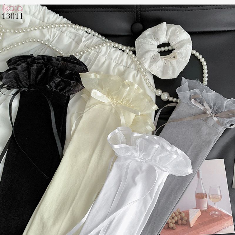 Tất trên đầu gối lolita ruy băng,vớ nhung co giãn chất lượng tốt phong cách JK 13011
