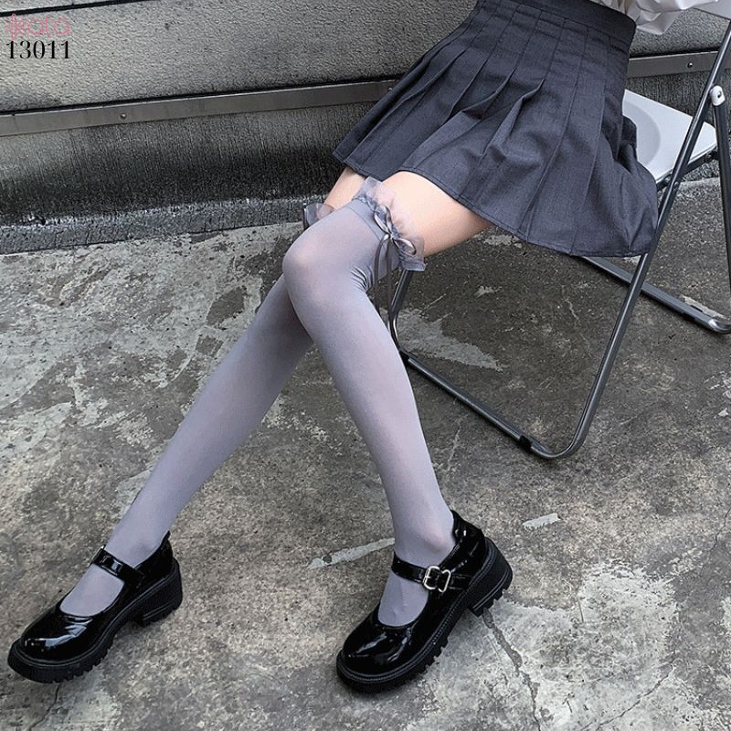 Tất trên đầu gối lolita ruy băng,vớ nhung co giãn chất lượng tốt phong cách JK 13011