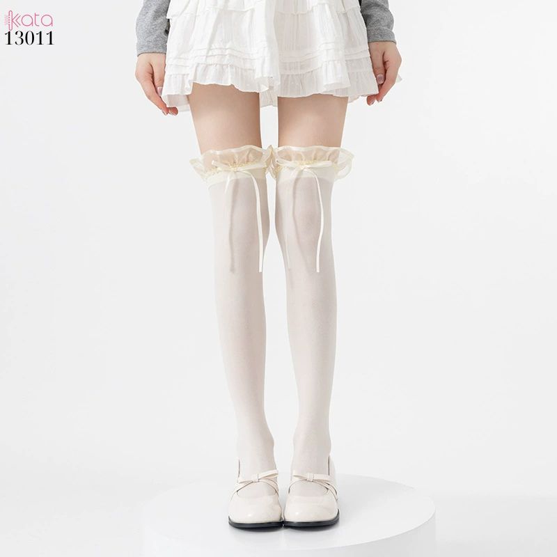 Tất trên đầu gối lolita ruy băng,vớ nhung co giãn chất lượng tốt phong cách JK 13011