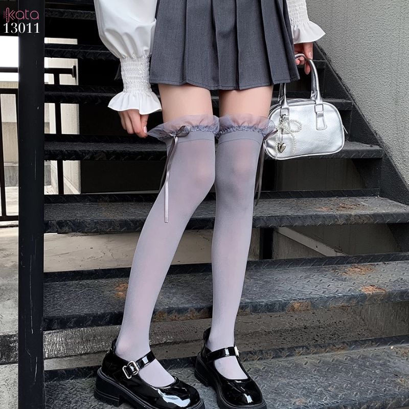 Tất trên đầu gối lolita ruy băng,vớ nhung co giãn chất lượng tốt phong cách JK 13011