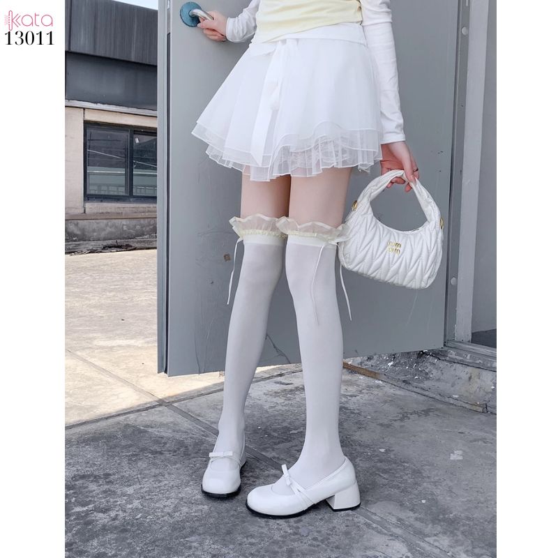 Tất trên đầu gối lolita ruy băng,vớ nhung co giãn chất lượng tốt phong cách JK 13011