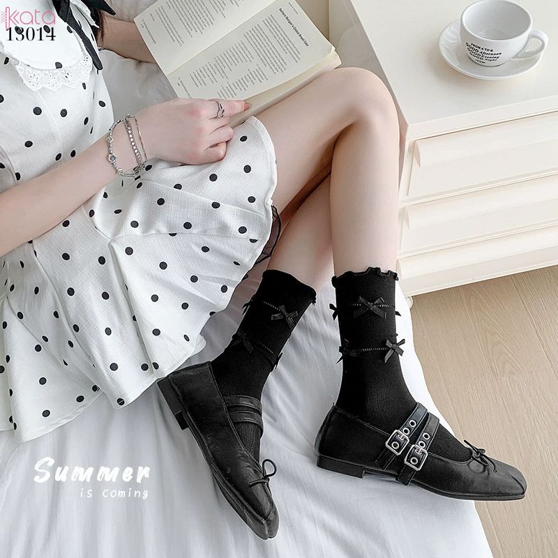 Tất viền nấm lolita JK,tất giữa bắp chân mùa hè mỏng phong cách ba lê 13014