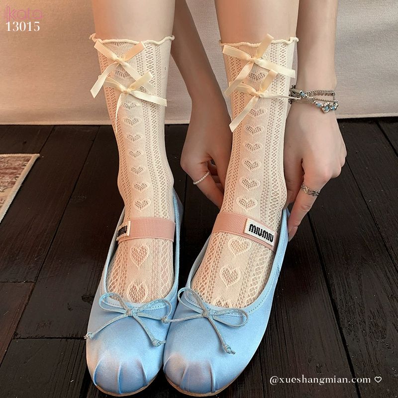 Tất ren nơ trái tim lolita,vớ mỏng xuân hè phong cách JK 13015