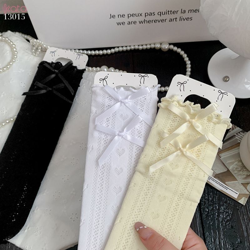 Tất ren nơ trái tim lolita,vớ mỏng xuân hè phong cách JK 13015