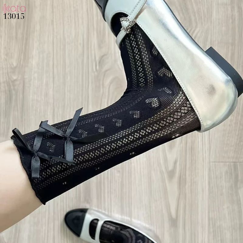 Tất ren nơ trái tim lolita,vớ mỏng xuân hè phong cách JK 13015