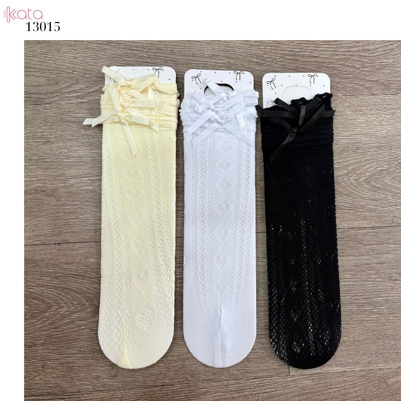Tất ren nơ trái tim lolita,vớ mỏng xuân hè phong cách JK 13015