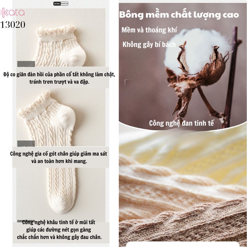 Tất cổ ngắn bông mềm mịn thấm hút mồ hôi,vớ ren dễ thương JK 13020