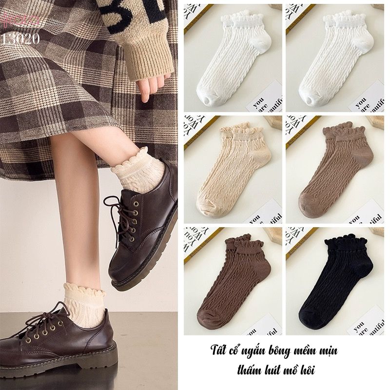 Tất cổ ngắn bông mềm mịn thấm hút mồ hôi,vớ ren dễ thương JK 13020