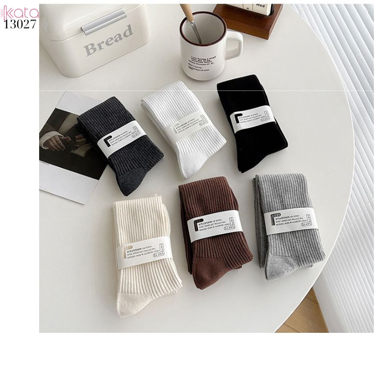 Tất dệt kim thu đông qua gối,vớ cotton nguyên chất sọc dọc nữ 13027