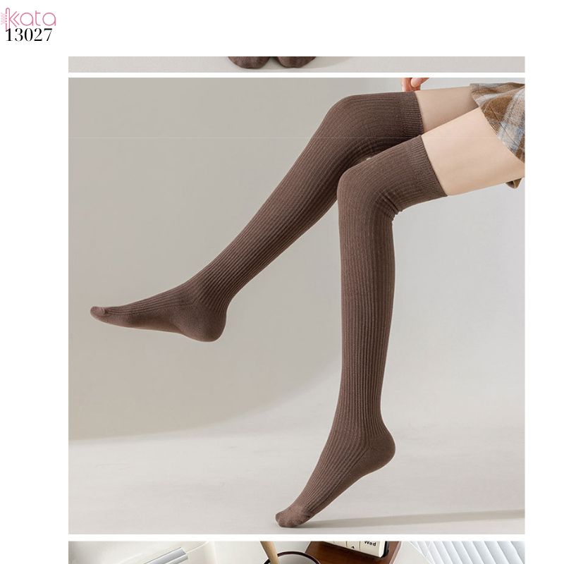 Tất dệt kim thu đông qua gối,vớ cotton nguyên chất sọc dọc nữ 13027