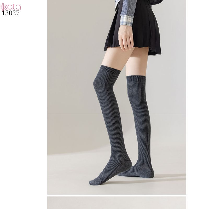 Tất dệt kim thu đông qua gối,vớ cotton nguyên chất sọc dọc nữ 13027