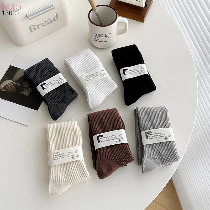 Tất dệt kim thu đông qua gối,vớ cotton nguyên chất sọc dọc nữ 13027