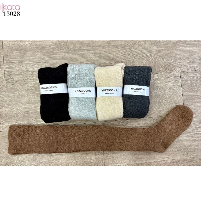 Tất len dày thu đông,vớ qua gối trơn lót Cashmere ấm áp nữ 13028