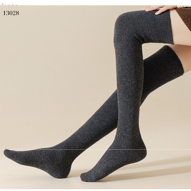 Tất len dày thu đông,vớ qua gối trơn lót Cashmere ấm áp nữ 13028