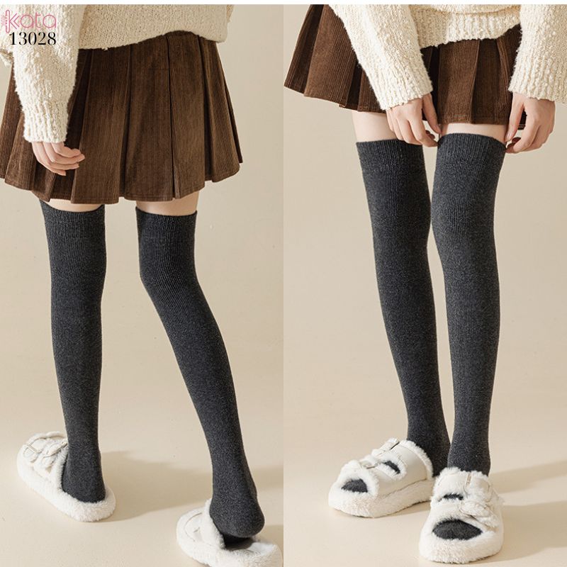 Tất len dày thu đông,vớ qua gối trơn lót Cashmere ấm áp nữ 13028