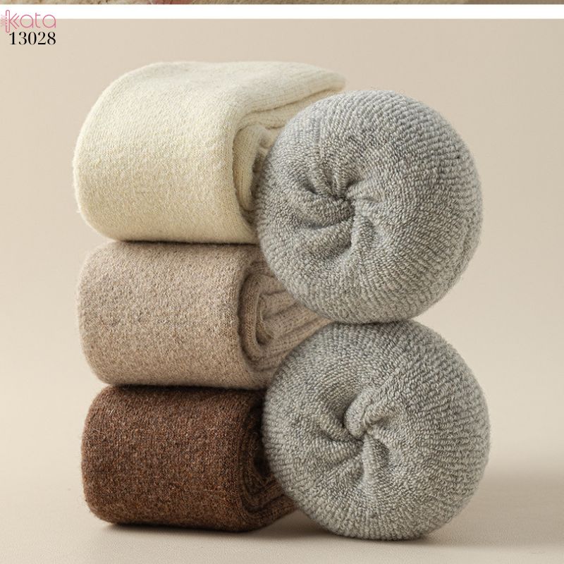 Tất len dày thu đông,vớ qua gối trơn lót Cashmere ấm áp nữ 13028