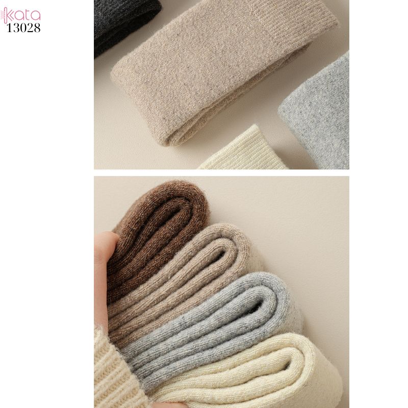 Tất len dày thu đông,vớ qua gối trơn lót Cashmere ấm áp nữ 13028