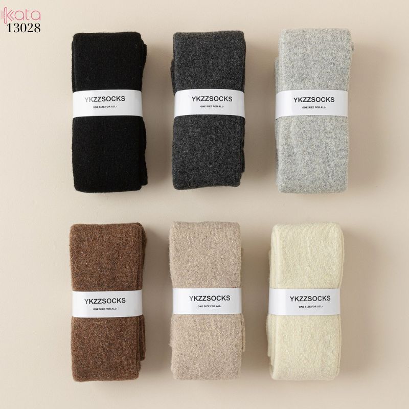 Tất len dày thu đông,vớ qua gối trơn lót Cashmere ấm áp nữ 13028