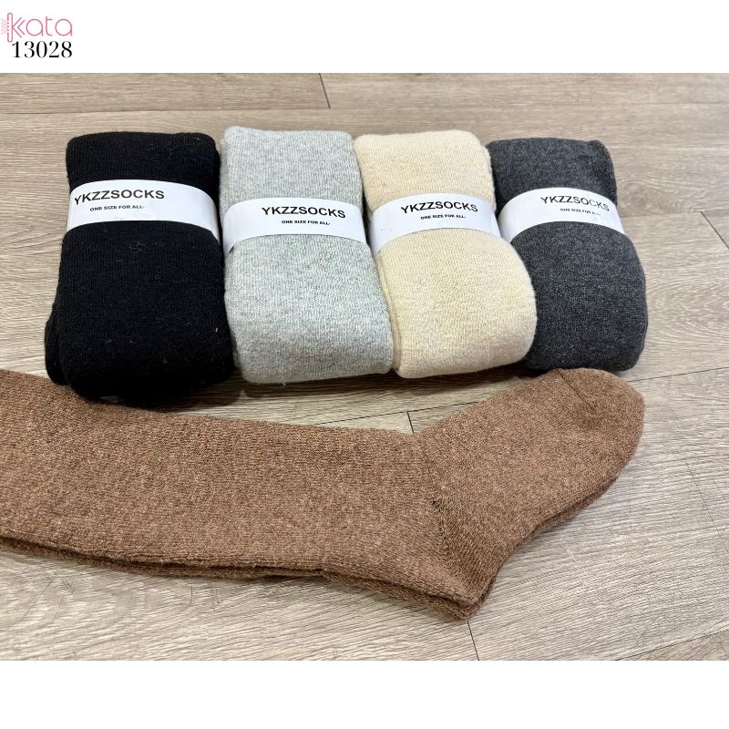 Tất len dày thu đông,vớ qua gối trơn lót Cashmere ấm áp nữ 13028