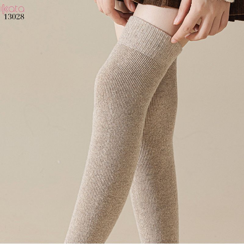 Tất len dày thu đông,vớ qua gối trơn lót Cashmere ấm áp nữ 13028