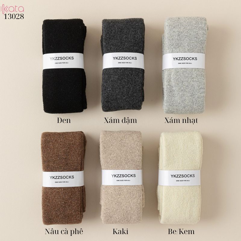 Tất len dày thu đông,vớ qua gối trơn lót Cashmere ấm áp nữ 13028