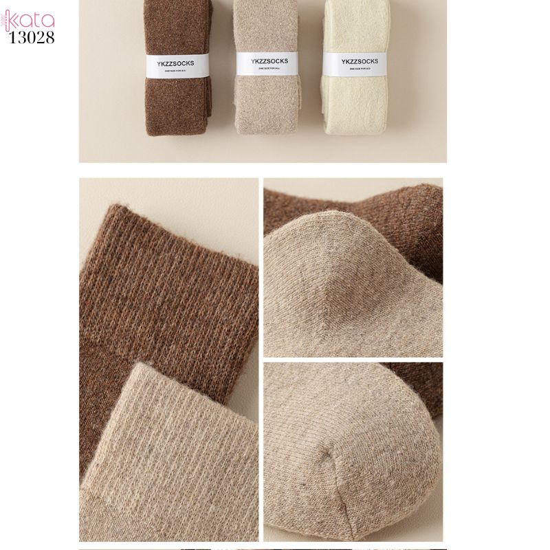 Tất len dày thu đông,vớ qua gối trơn lót Cashmere ấm áp nữ 13028