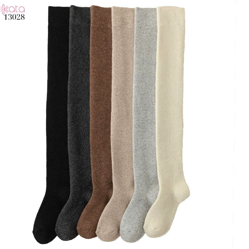 Tất len dày thu đông,vớ qua gối trơn lót Cashmere ấm áp nữ 13028