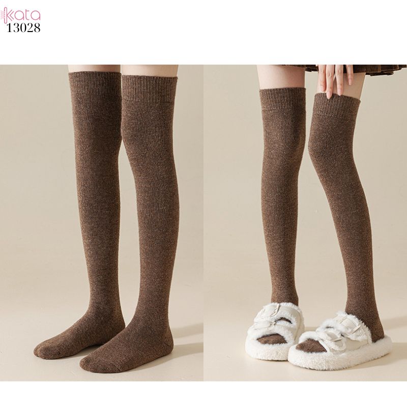 Tất len dày thu đông,vớ qua gối trơn lót Cashmere ấm áp nữ 13028