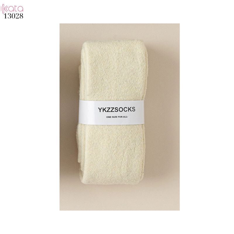 Tất len dày thu đông,vớ qua gối trơn lót Cashmere ấm áp nữ 13028