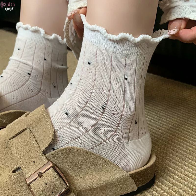 Tất ren chấm bi thoáng khí mùa hè,vớ mỏng mát thấm hút mồ hôi 13038