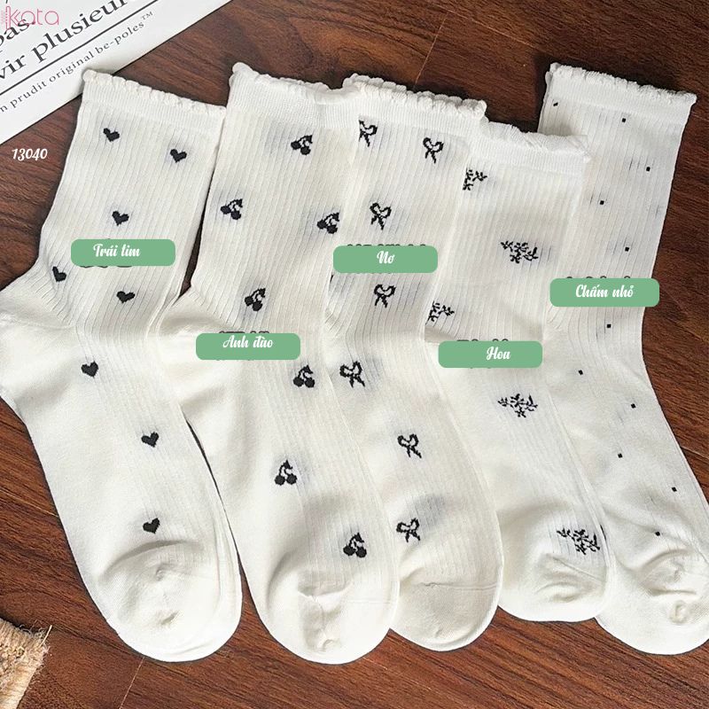 Tất trắng giữa bắp chân,vớ ren thoáng khí 13040