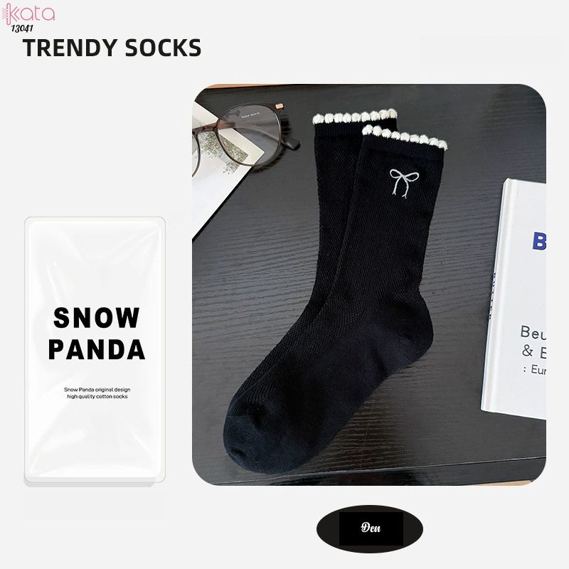 Tất nơ giữa bắp chân thoáng khí,vớ bông mềm mịn kháng khuẩn, chống ma sát không đường may 13041