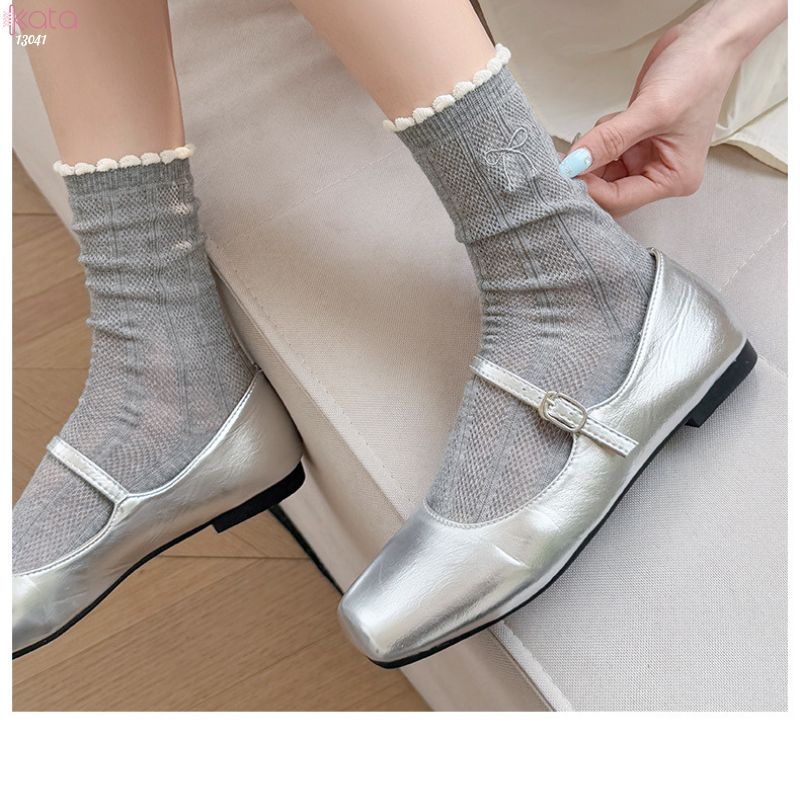 Tất nơ giữa bắp chân thoáng khí,vớ bông mềm mịn kháng khuẩn, chống ma sát không đường may 13041