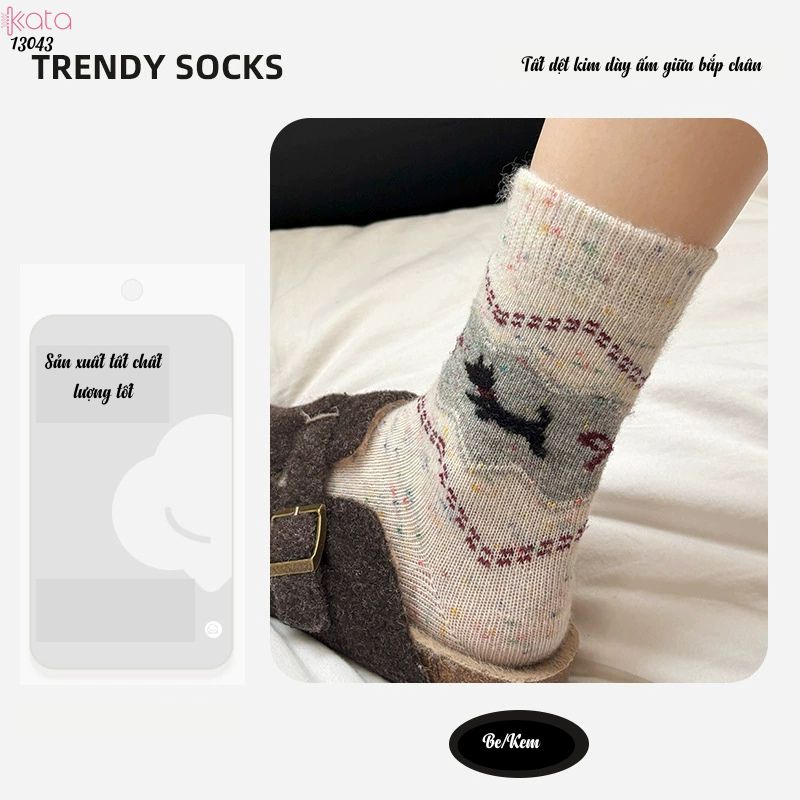 Tất dệt kim mùa thu và mùa đông dày ấm áp,vớ giữ nhiệt giữa bắp chân 13043