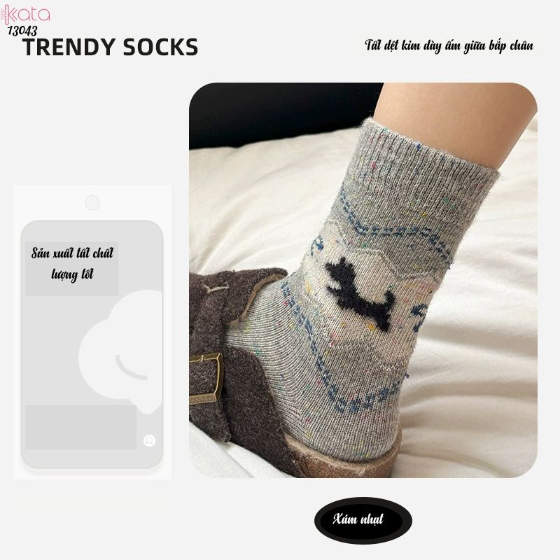 Tất dệt kim mùa thu và mùa đông dày ấm áp,vớ giữ nhiệt giữa bắp chân 13043