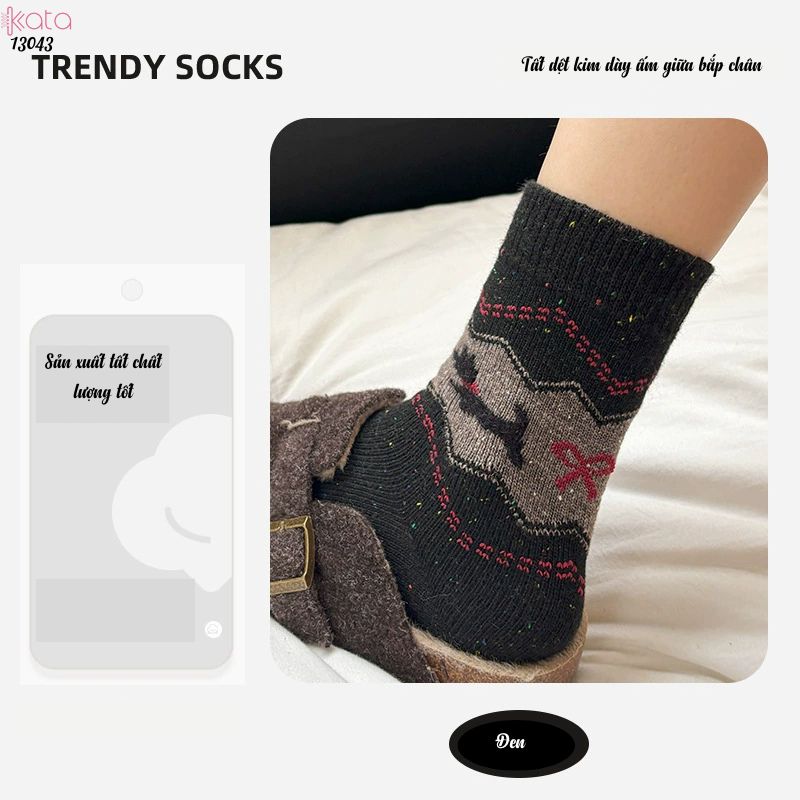 Tất dệt kim mùa thu và mùa đông dày ấm áp,vớ giữ nhiệt giữa bắp chân 13043