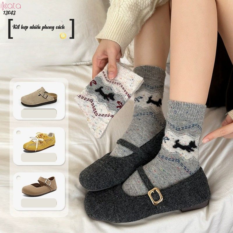Tất dệt kim mùa thu và mùa đông dày ấm áp,vớ giữ nhiệt giữa bắp chân 13043